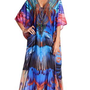Designer Caftan - Long Caftan Dress in Feather Print